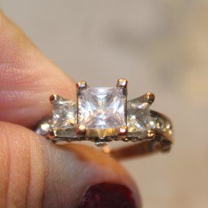 Womens three stone CZ diamond engagement ring